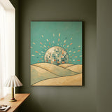 Disco Ball Sunrise – Funky Wall Art with a Mirrored Sphere Over the Hills – Canvas Wall Art