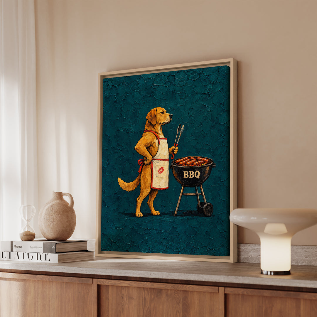 Grill Sergeant – Designer Wall Art with an Apron and a Guarded BBQ – Canvas / Framed Canvas