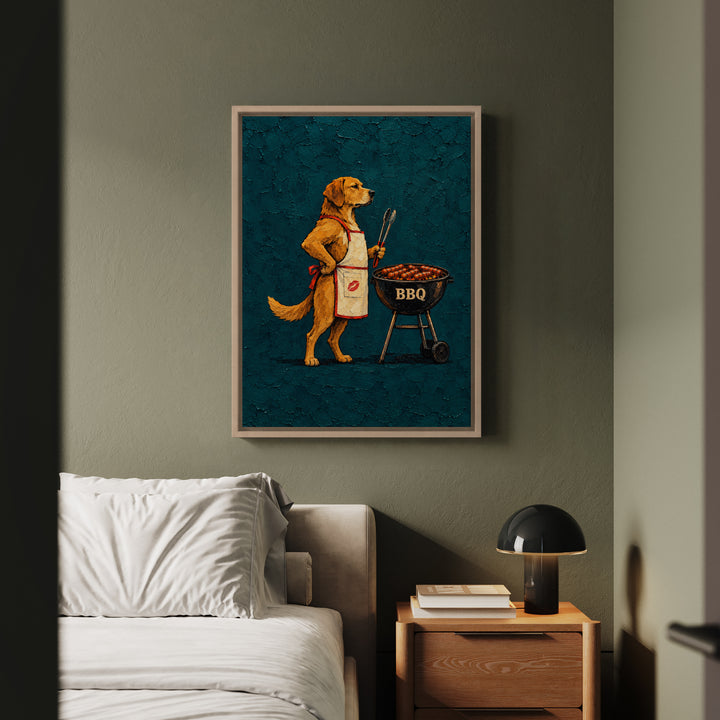 Grill Sergeant – Designer Wall Art with an Apron and a Guarded BBQ – Framed Canvas Wall Art