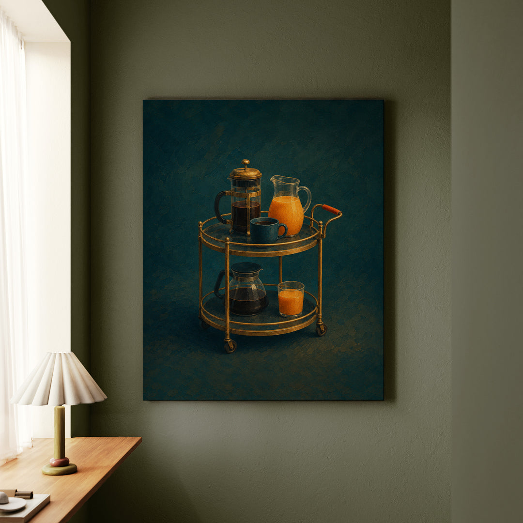 Bar Cart, Sunday 9 AM – Bar Cart Art with Innocent Morning Light – Canvas Wall Art