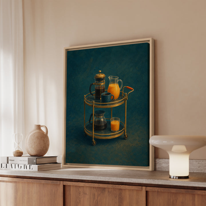 Bar Cart, Sunday 9 AM – Bar Cart Art with Innocent Morning Light – Canvas / Framed Canvas
