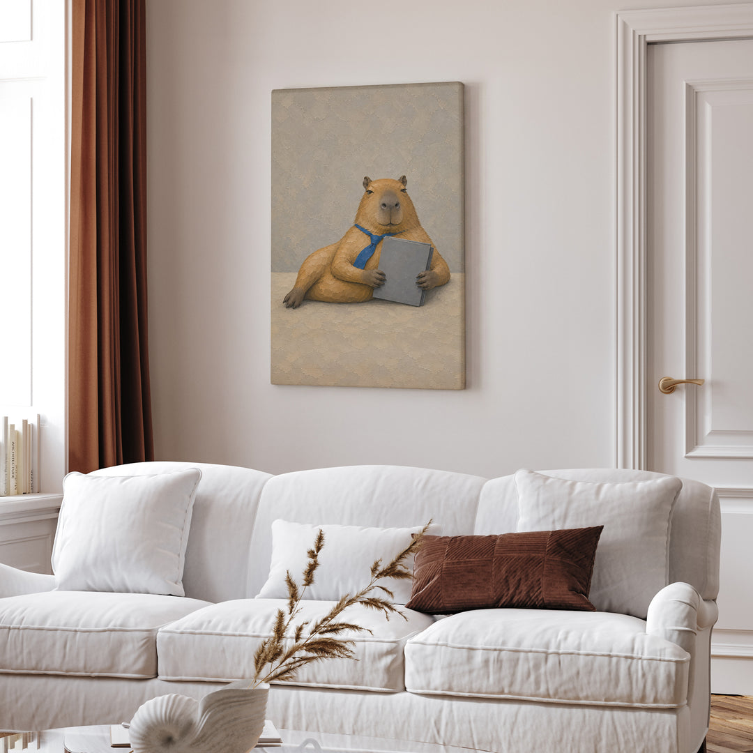 Middle Management – Office Decor with a Capybara and a Synergy Folder – Canvas Wall Art