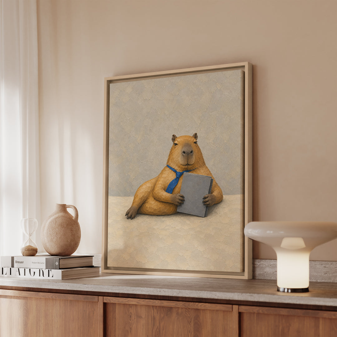 Middle Management – Office Decor with a Capybara and a Synergy Folder – Framed Canvas Wall Art