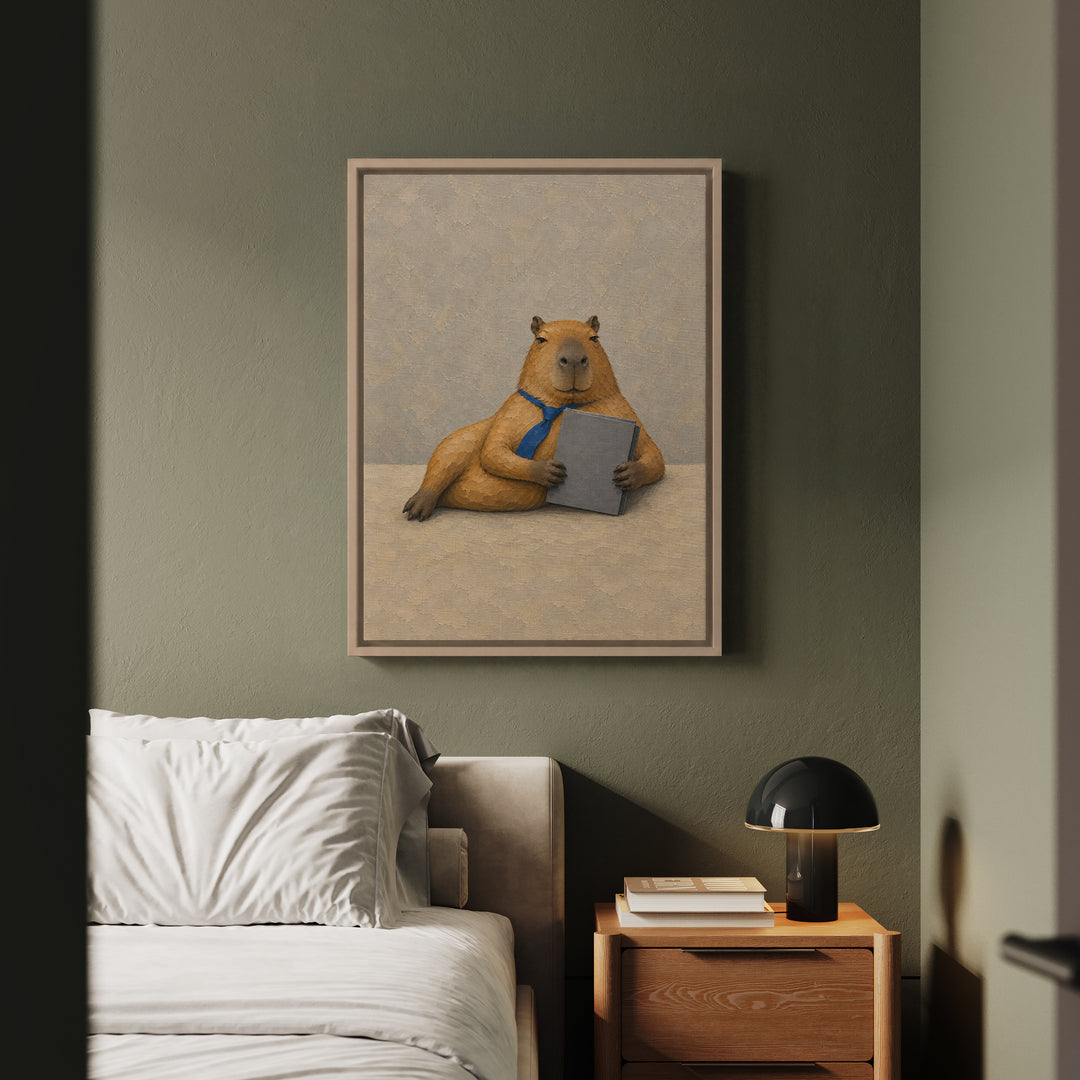 Middle Management – Office Decor with a Capybara and a Synergy Folder – Framed Canvas Wall Art