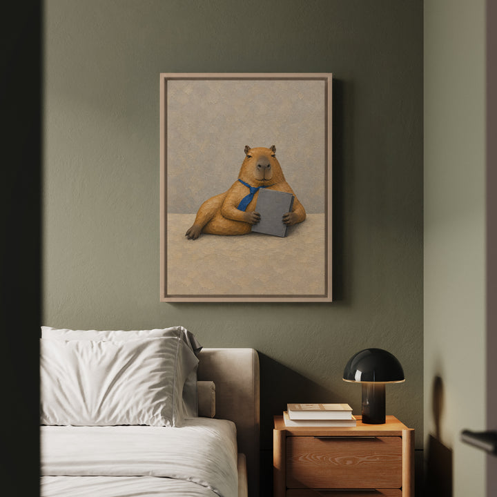 Middle Management – Office Decor with a Capybara and a Synergy Folder – Framed Canvas Wall Art
