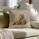 Middle Management – Office Decor with a Capybara and a Synergy Folder – Throw Pillow