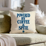 Powered By Coffee & Spite – Funny Decor with Elegant Serif and a Steaming Cup – Throw Pillow