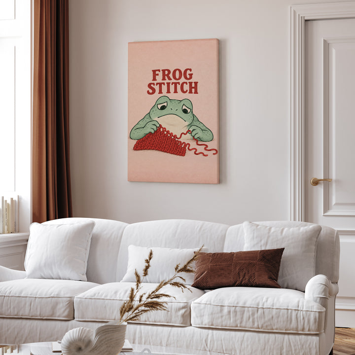 Frog Stitch – Yarn Art with Sad Rows Being Unravelled – Canvas / Framed Canvas