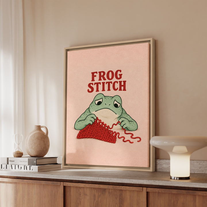 Frog Stitch – Yarn Art with Sad Rows Being Unravelled – Canvas / Framed Canvas