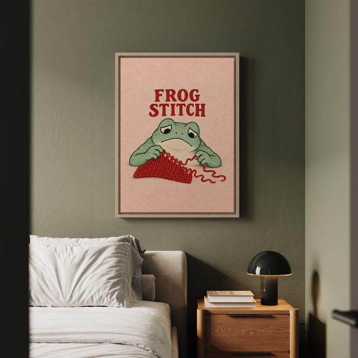 Frog Stitch – Yarn Art with Sad Rows Being Unravelled – Canvas / Framed Canvas
