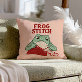 Frog Stitch – Yarn Decor with Sad Rows Being Unravelled – Pillow Cover