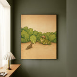 Slug Negotiations – Garden Wall Art with a Sun Hat at the Lettuce Line – Canvas / Framed Canvas