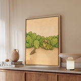 Slug Negotiations – Garden Wall Art with a Sun Hat at the Lettuce Line – Framed Canvas Wall Art