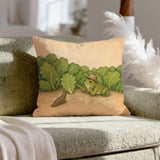Slug Negotiations – Garden Decor with a Sun Hat at the Lettuce Line – Throw Pillow