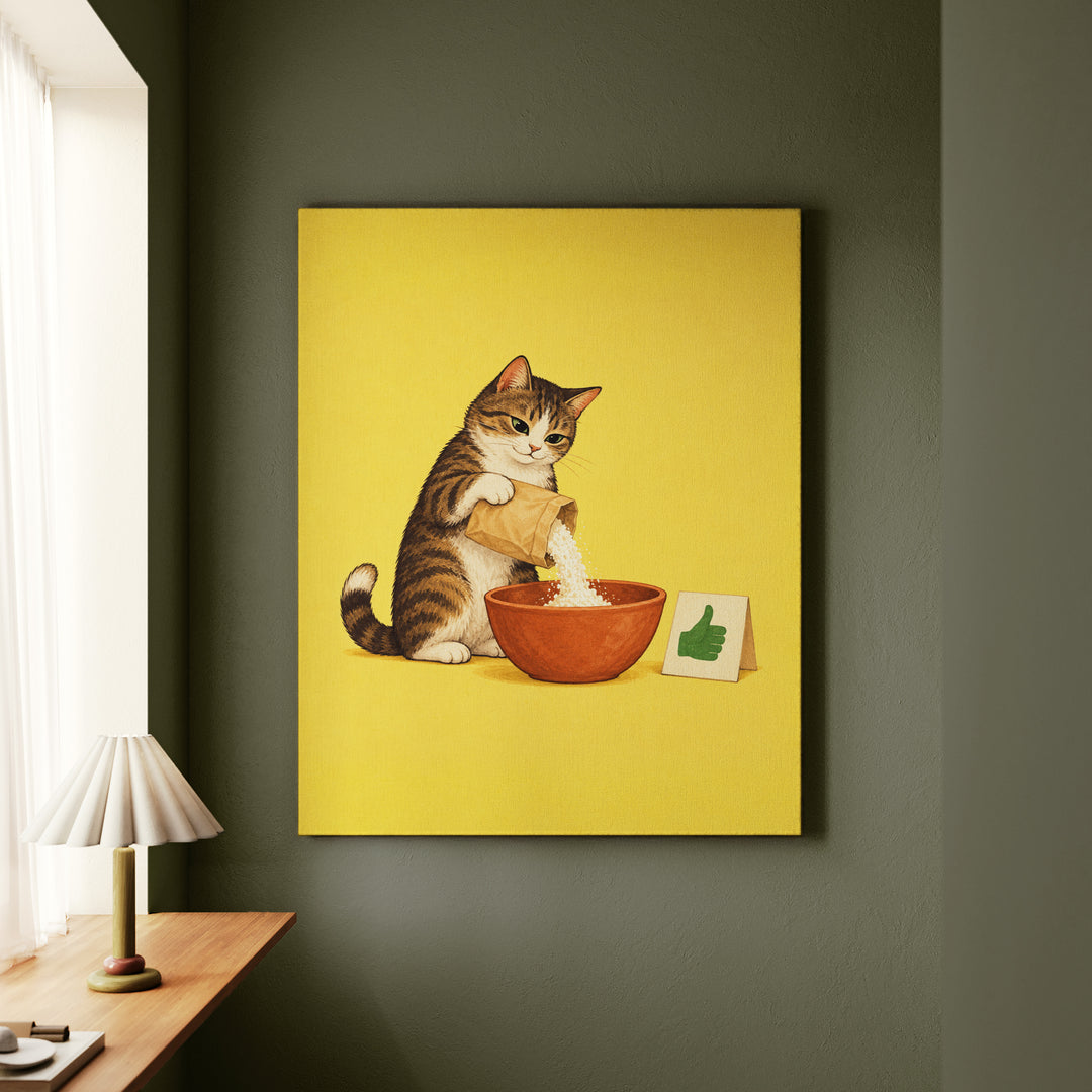 Measured By Vibes – Kitchen Wall Art with a Cat and Zero Measuring Cups – Canvas Wall Art