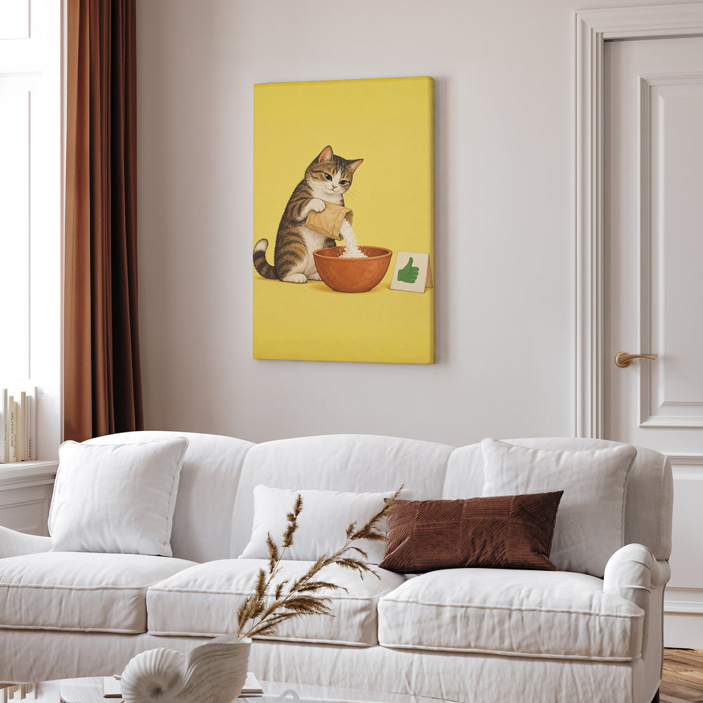 Measured By Vibes – Kitchen Wall Art with a Cat and Zero Measuring Cups – Canvas Wall Art