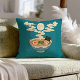 Moon Over Ramen – Japanese Decor with a Steaming Bowl at Night – Throw Pillow