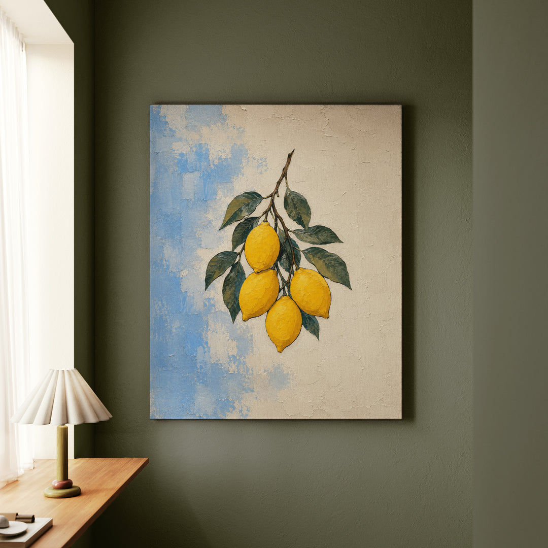 Lemon Grove Morning – Lemon Wall Art with Heavy Branches on Whitewash – Canvas Wall Art