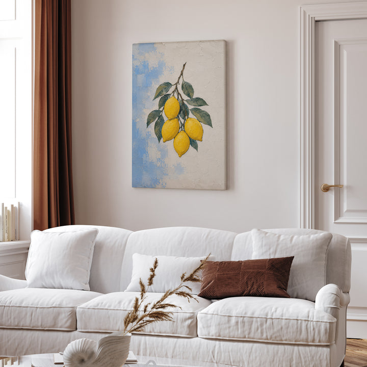 Lemon Grove Morning – Lemon Wall Art with Heavy Branches on Whitewash – Canvas / Framed Canvas