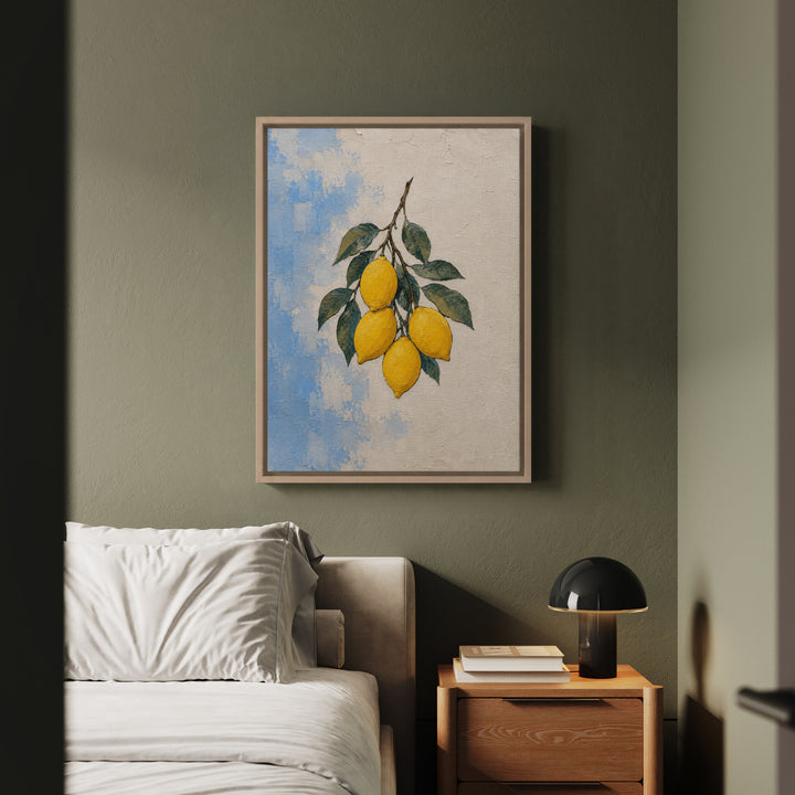 Lemon Grove Morning – Lemon Wall Art with Heavy Branches on Whitewash – Canvas / Framed Canvas