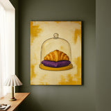 Emotional Support Croissant – Weird Wall Art with a Pastry on a Velvet Cushion – Canvas Wall Art