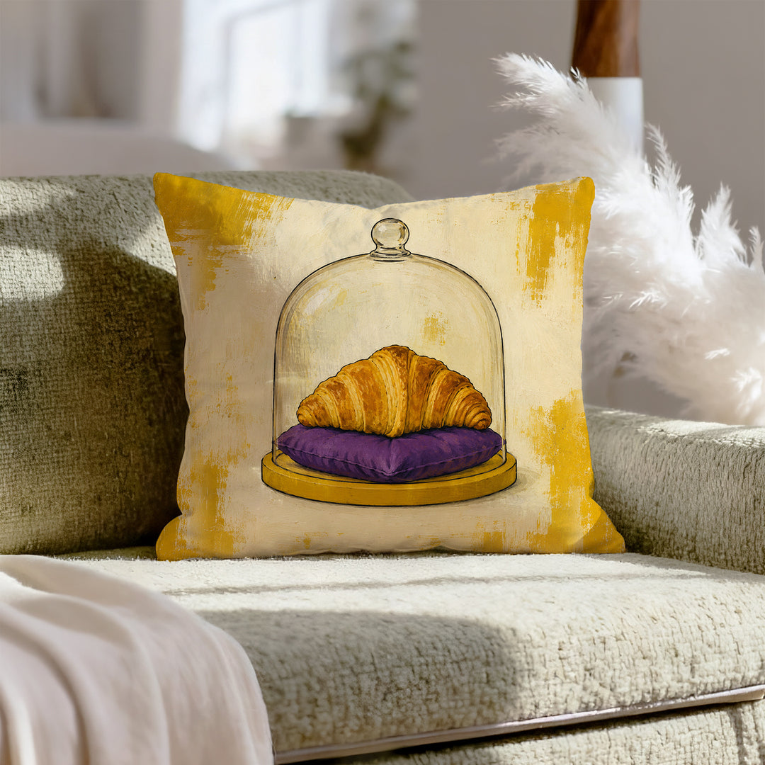 Emotional Support Croissant – Weird Decor with a Pastry on a Velvet Cushion – Pillow Cover