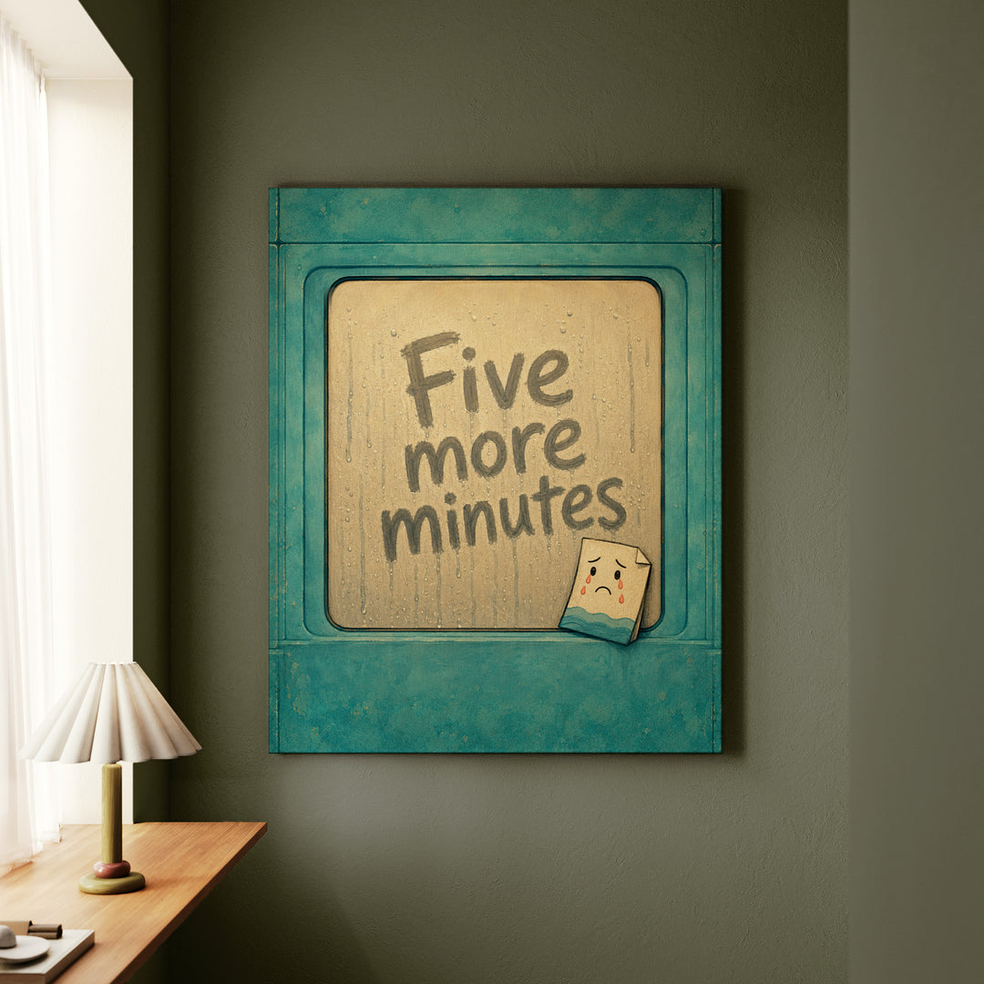Five More Minutes of Hot Water – Funny Bathroom Art with a Steamy Shower Quote – Canvas / Framed Canvas