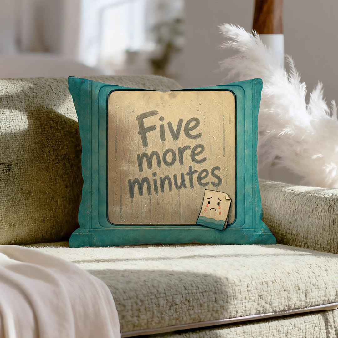 Five More Minutes of Hot Water – Funny Bathroom Decor with a Steamy Shower Quote – Pillow Cover