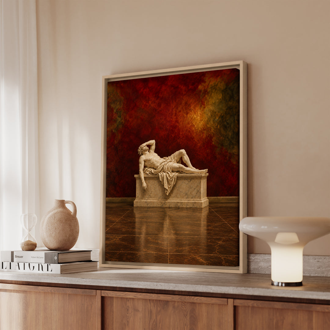 The Marble Nap – Greek Mythology Wall Art with a Statue Lying Down – Framed Canvas Wall Art