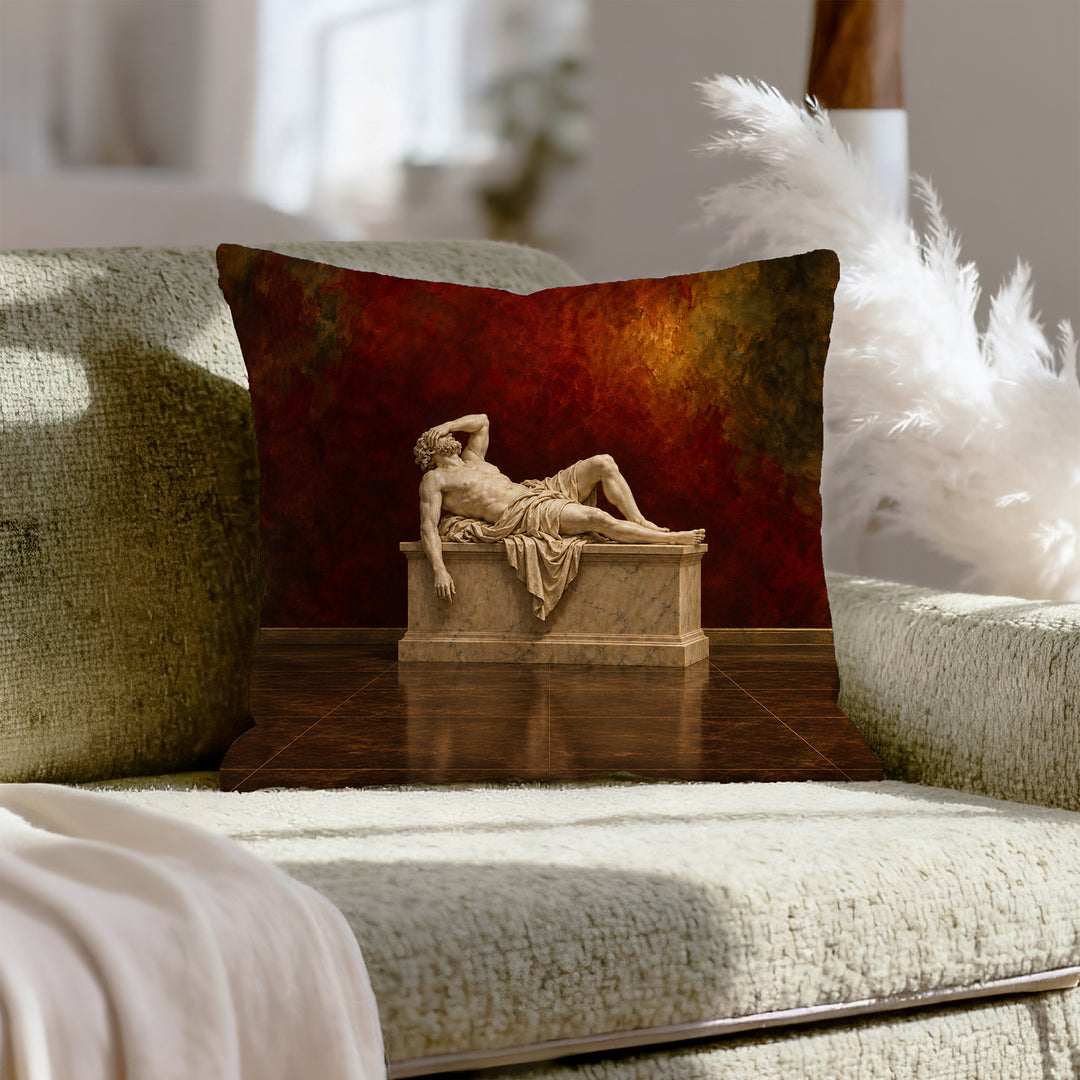 The Marble Nap – Greek Mythology Decor with a Statue Lying Down – Pillow Cover