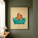 The Deep Soak – Capybara Wall Art in a Steaming Spa Bath – Canvas / Framed Canvas