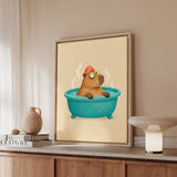 The Deep Soak – Capybara Wall Art in a Steaming Spa Bath – Framed Canvas Wall Art