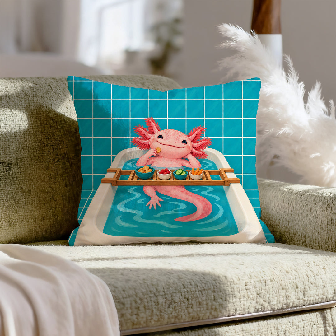 Tank Life – Axolotl Decor with a Smiling Bathtub Soak – Pillow Cover
