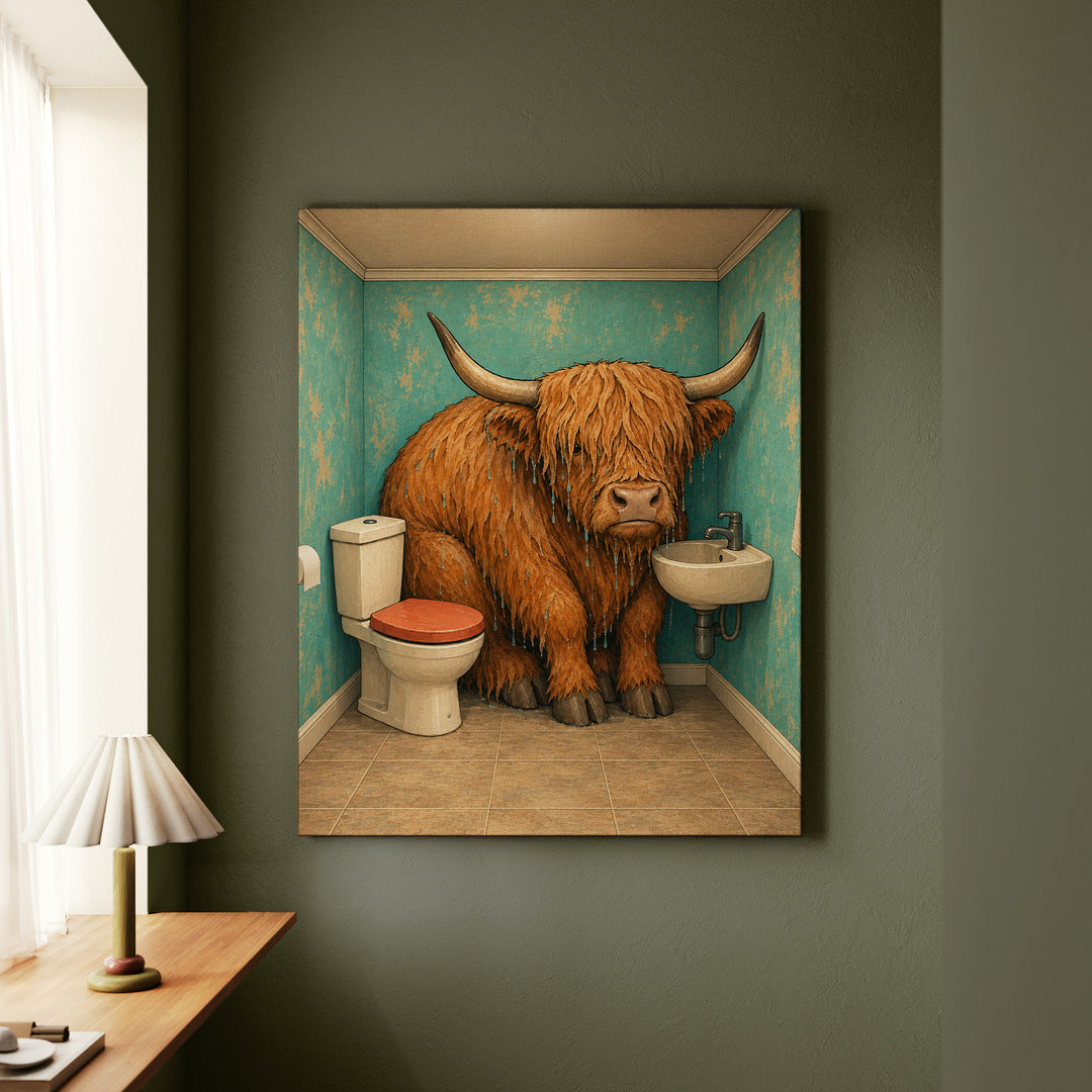 Occupied – Funny Bathroom Art with a Highland Cow in the Tub – Canvas Wall Art