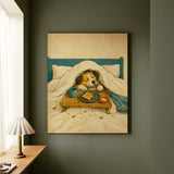Breakfast in Bed – Funny Dog Art with a Duvet Tray and Toast Crumbs – Canvas / Framed Canvas