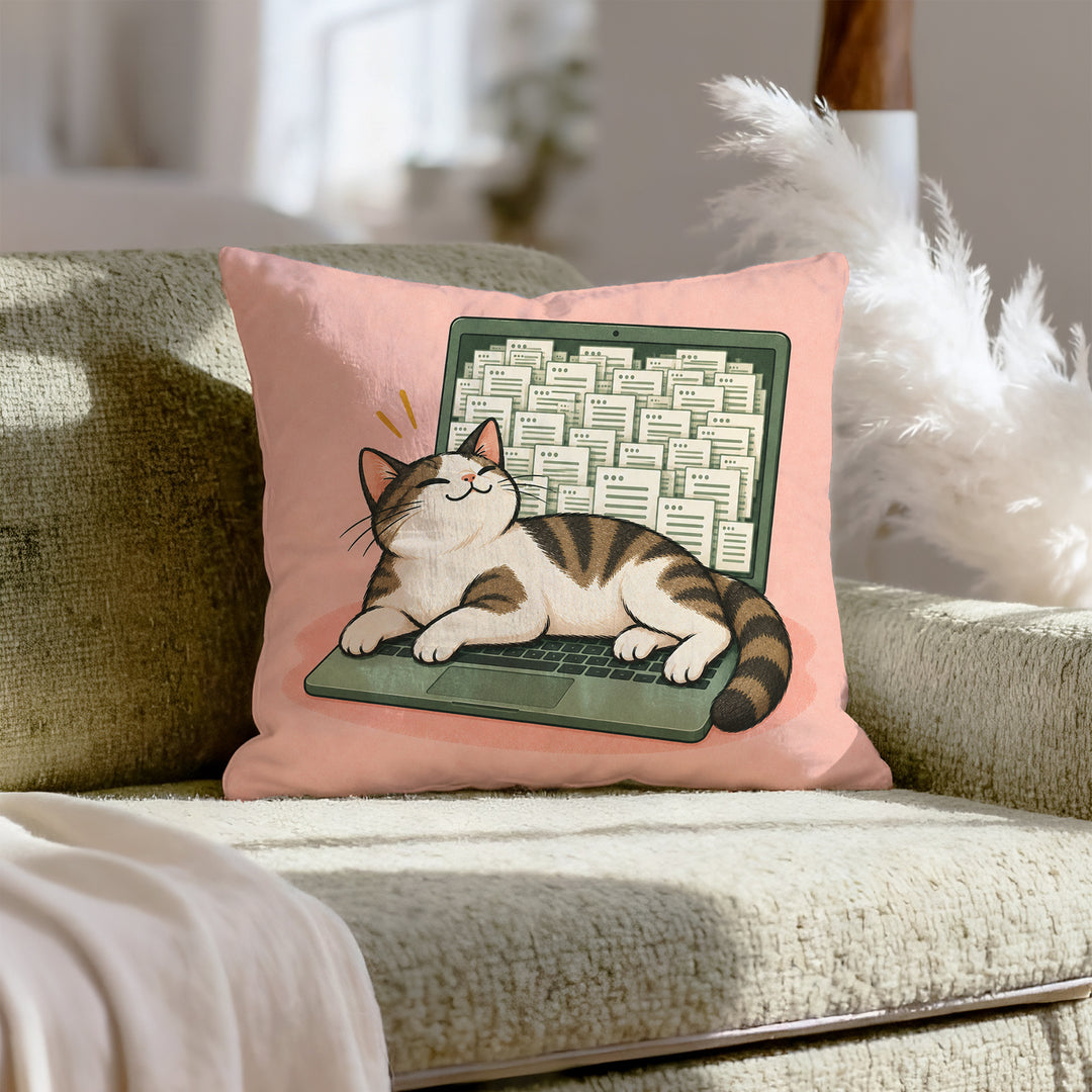 Keyboard Supervisor – Funny Cat Decor with a Laptop Takeover at Work – Pillow Cover