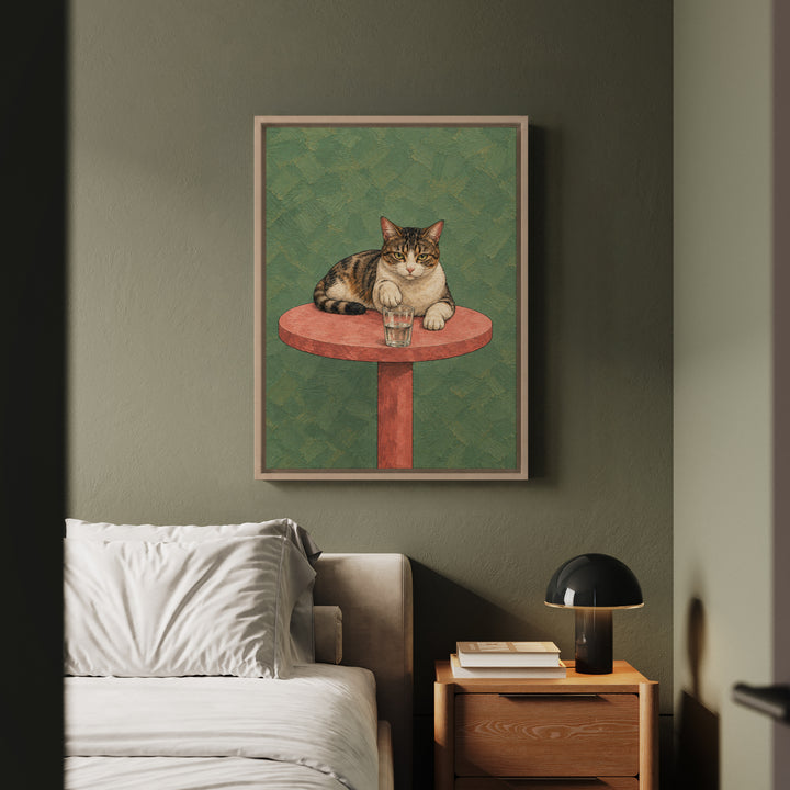 The Gravity Test – Funny Cat Art with a Paw Above the Table Edge – Canvas / Framed Canvas