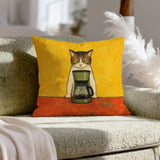 Before Coffee: Cat Edition – Coffee Decor with a Dripping Maker and a Glare – Pillow Cover