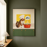 Head Chef II – Funny Kitchen Art with a Toque and a Simmering Pot – Canvas Wall Art