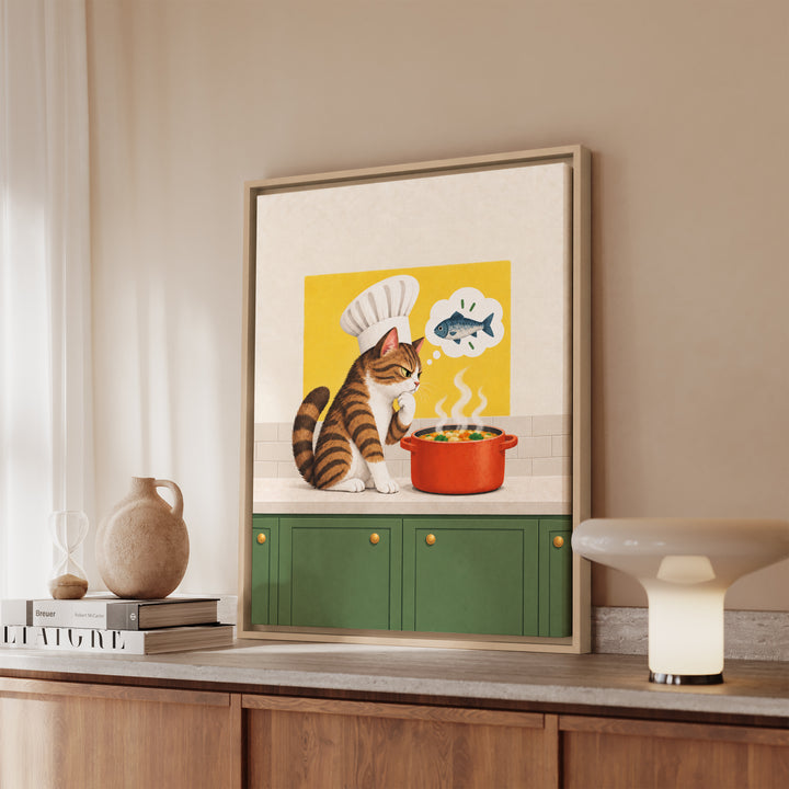 Head Chef II – Funny Kitchen Art with a Toque and a Simmering Pot – Canvas / Framed Canvas