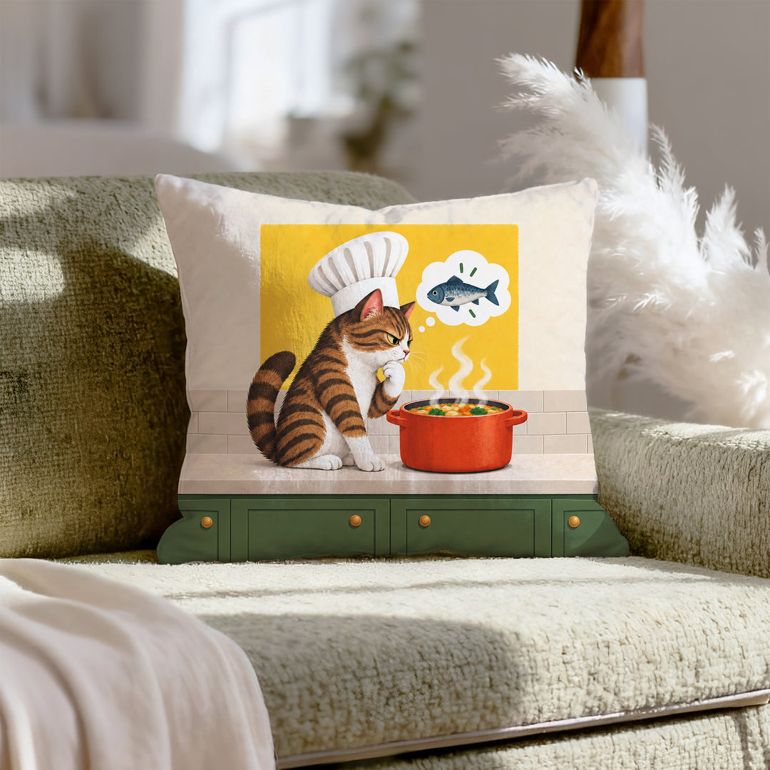 Head Chef II – Funny Kitchen Decor with a Toque and a Simmering Pot – Throw Pillow