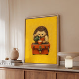Barista Hedgehog – Coffee Bar Art with a Spiky Server Pouring Foam – Framed Canvas Wall Art