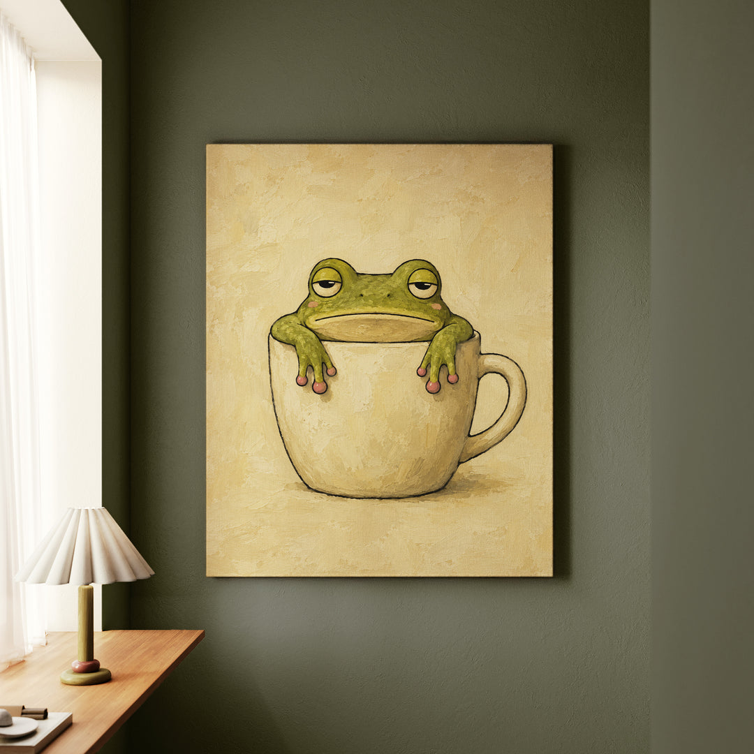 Frog on the Rim – Frog Wall Art with a Tenant Over a Ceramic Edge – Canvas Wall Art