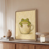 Frog on the Rim – Frog Wall Art with a Tenant Over a Ceramic Edge – Framed Canvas Wall Art