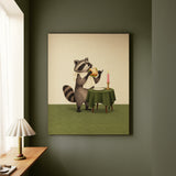 Gourmet Bandit – Raccoon Wall Art with a Candlelit Stolen Sandwich – Canvas Wall Art