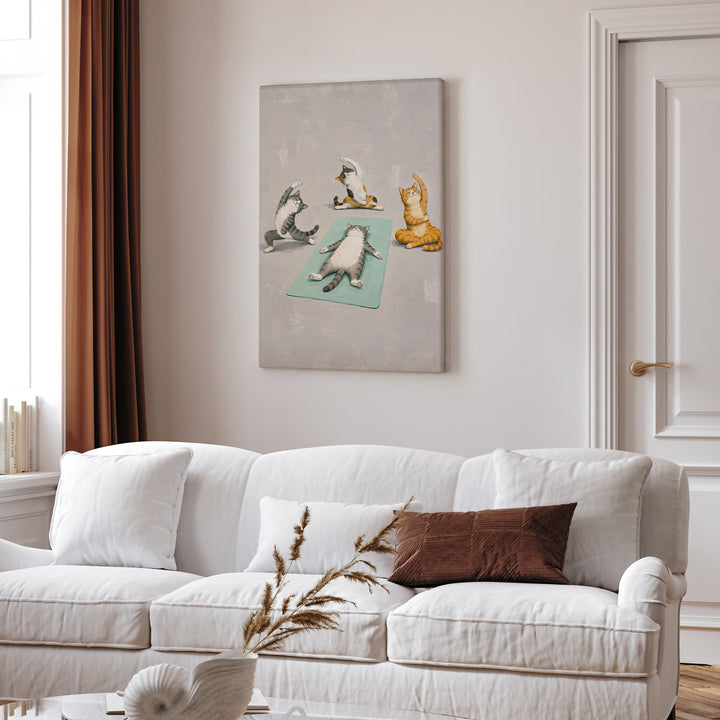 Savasana Champion – Yoga Wall Art with a Cat in Total Corpse Pose – Canvas / Framed Canvas