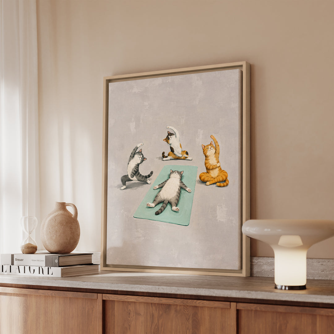 Savasana Champion – Yoga Wall Art with a Cat in Total Corpse Pose – Canvas / Framed Canvas