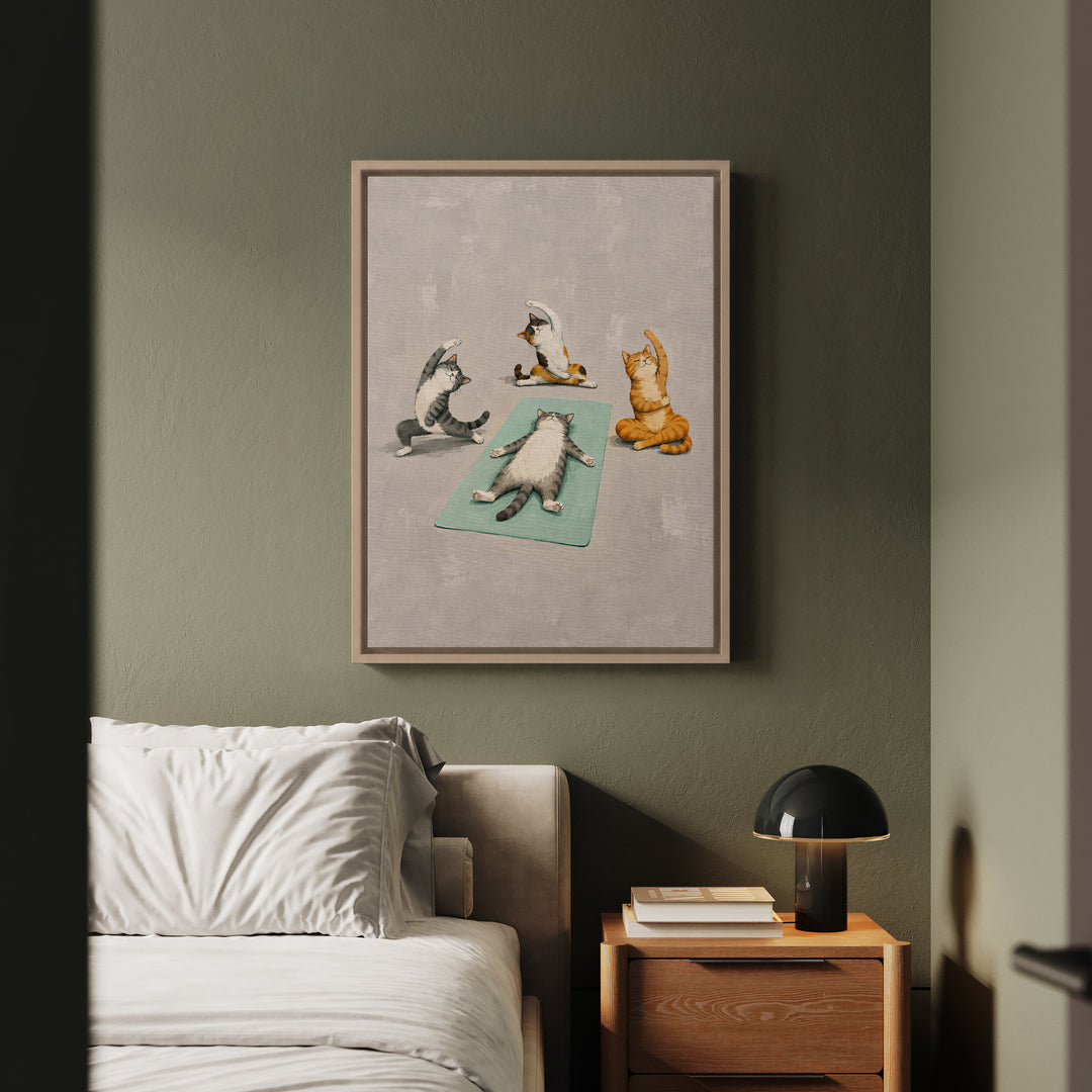 Savasana Champion – Yoga Wall Art with a Cat in Total Corpse Pose – Canvas / Framed Canvas