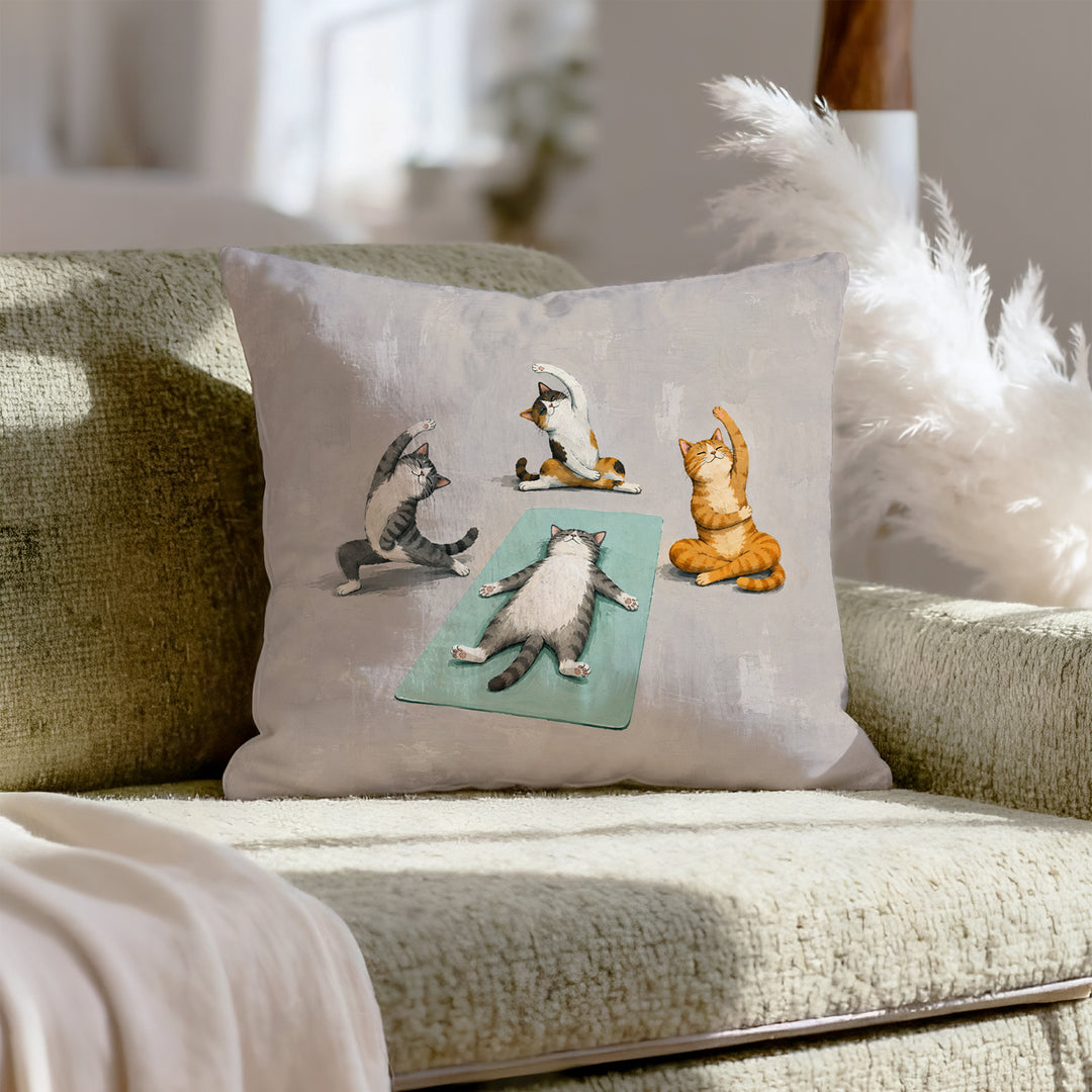 Savasana Champion – Yoga Wall Art with a Cat in Total Corpse Pose – Pillow / Cover
