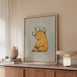 Breathwork – Yoga Decor with a Capybara Amid Landing Birds – Framed Canvas Wall Art